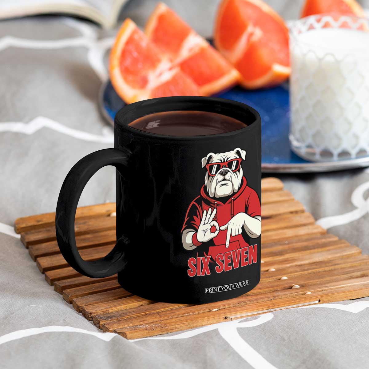 Six Seven Bulldog Meme Coffee Mug Funny 67 Mascot Signs Internet Brainrot Lover TS02 Print Your Wear