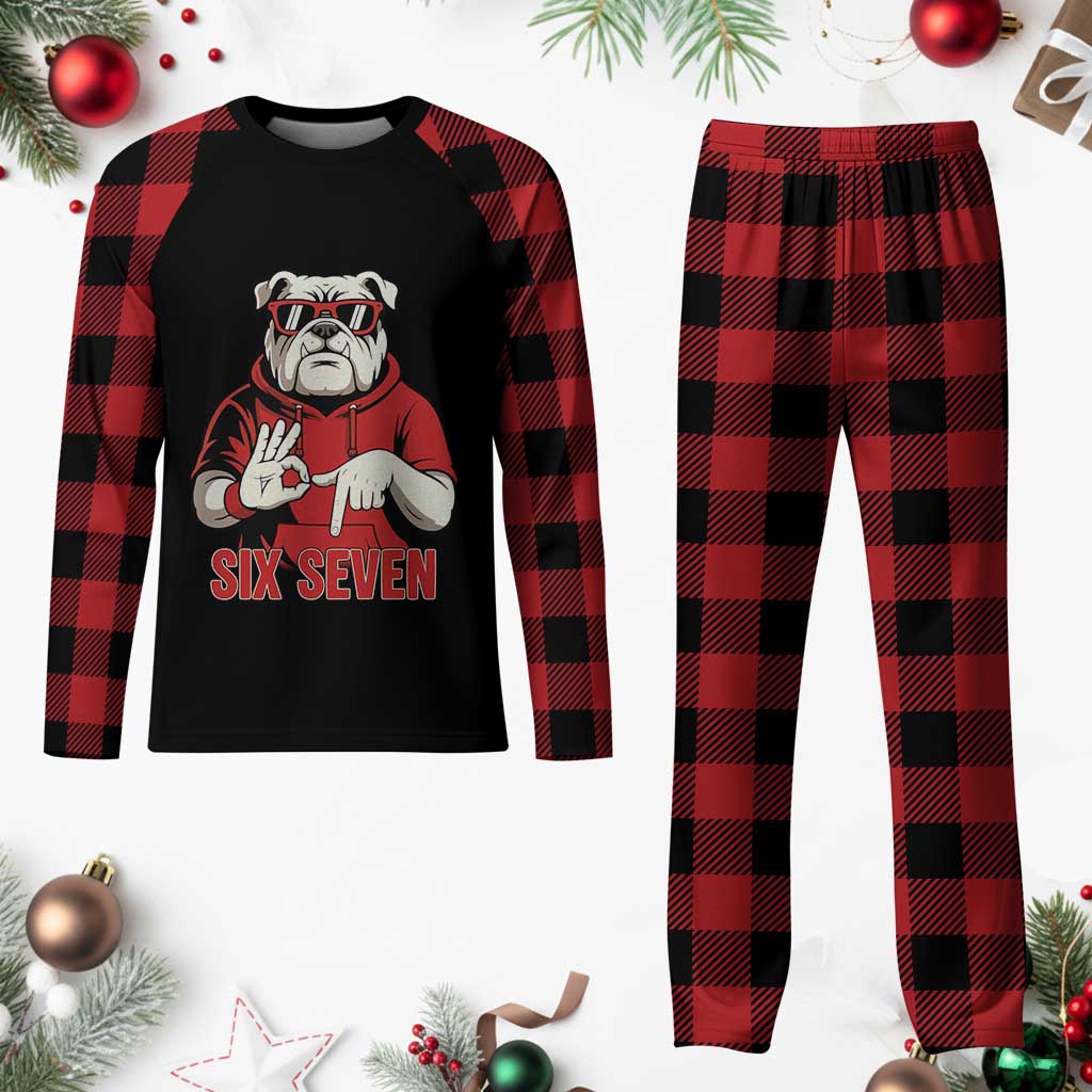 Six Seven Bulldog Meme Plaid Pajama Set Funny 67 Mascot Signs Internet Brainrot Lover TS02 Buffalo Plaid Print Your Wear