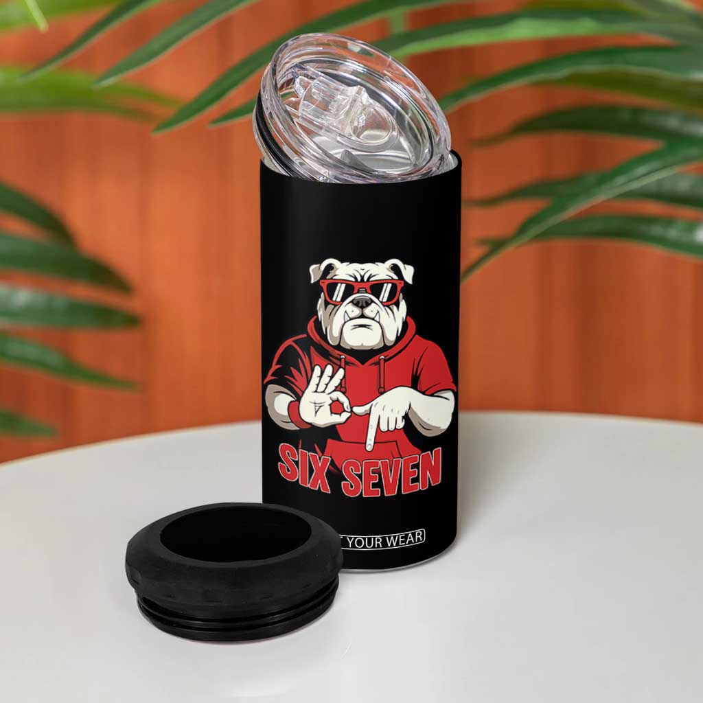 Six Seven Bulldog Meme 4 in 1 Can Cooler Tumbler Funny 67 Mascot Signs Internet Brainrot Lover TS02 Print Your Wear