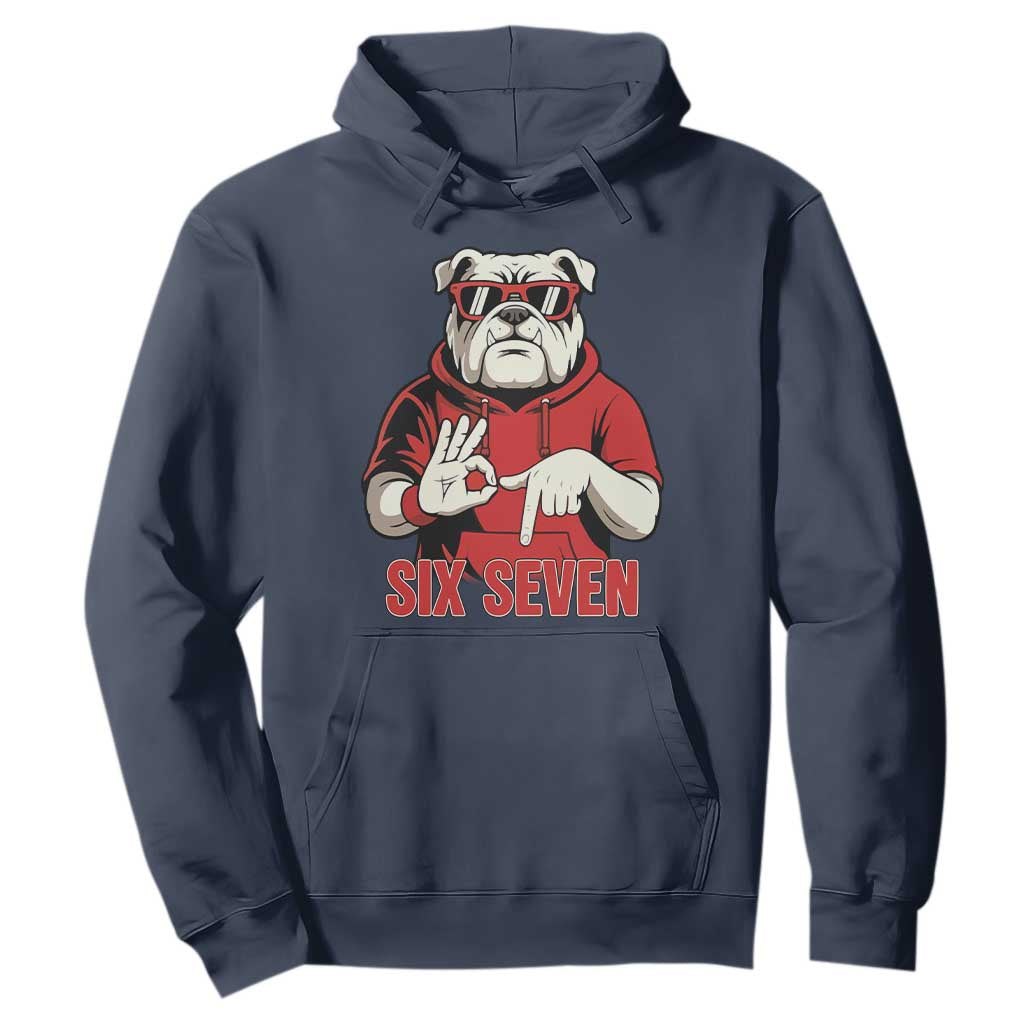 Six Seven Bulldog Meme Hoodie Funny 67 Mascot Signs Internet Brainrot Lover TS02 Navy Print Your Wear