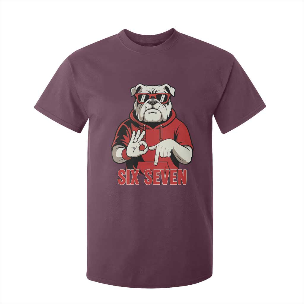 Six Seven Bulldog Meme T Shirt For Kid Funny 67 Mascot Signs Internet Brainrot Lover TS02 Maroon Print Your Wear