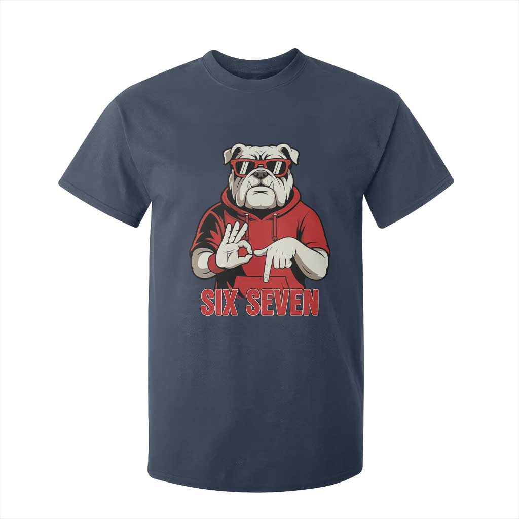 Six Seven Bulldog Meme T Shirt For Kid Funny 67 Mascot Signs Internet Brainrot Lover TS02 Navy Print Your Wear