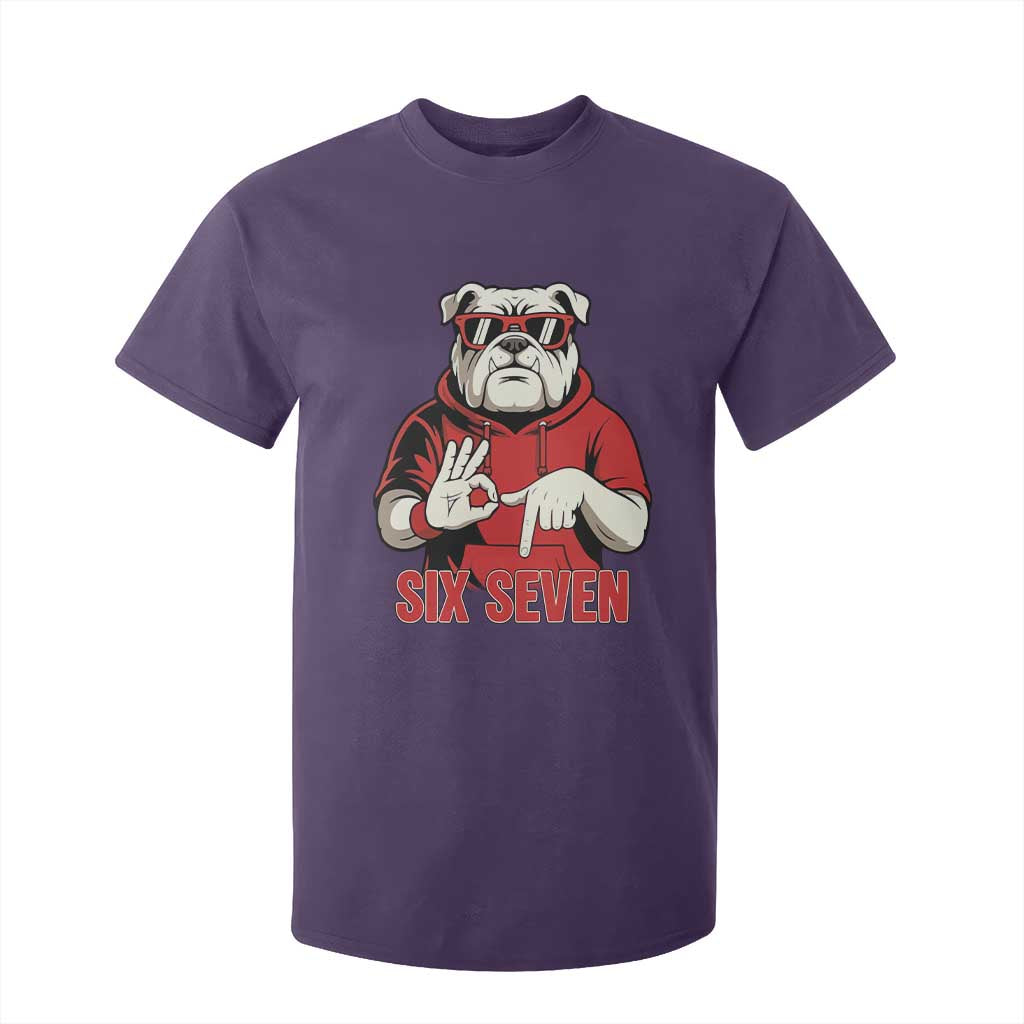 Six Seven Bulldog Meme T Shirt For Kid Funny 67 Mascot Signs Internet Brainrot Lover TS02 Purple Print Your Wear