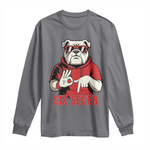 Six Seven Bulldog Meme Long Sleeve Shirt Funny 67 Mascot Signs Internet Brainrot Lover TS02 Charcoal Print Your Wear