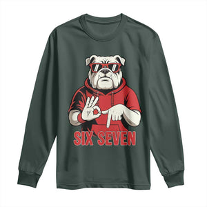 Six Seven Bulldog Meme Long Sleeve Shirt Funny 67 Mascot Signs Internet Brainrot Lover TS02 Dark Forest Green Print Your Wear