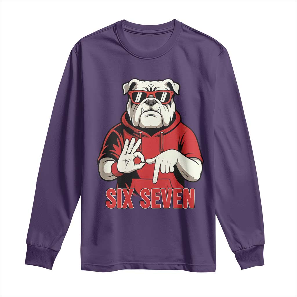Six Seven Bulldog Meme Long Sleeve Shirt Funny 67 Mascot Signs Internet Brainrot Lover TS02 Purple Print Your Wear
