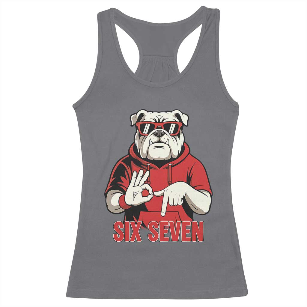 Six Seven Bulldog Meme Racerback Tank Top Funny 67 Mascot Signs Internet Brainrot Lover TS02 Charcoal Print Your Wear