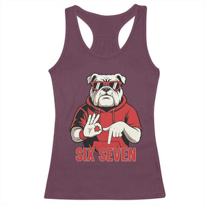 Six Seven Bulldog Meme Racerback Tank Top Funny 67 Mascot Signs Internet Brainrot Lover TS02 Maroon Print Your Wear