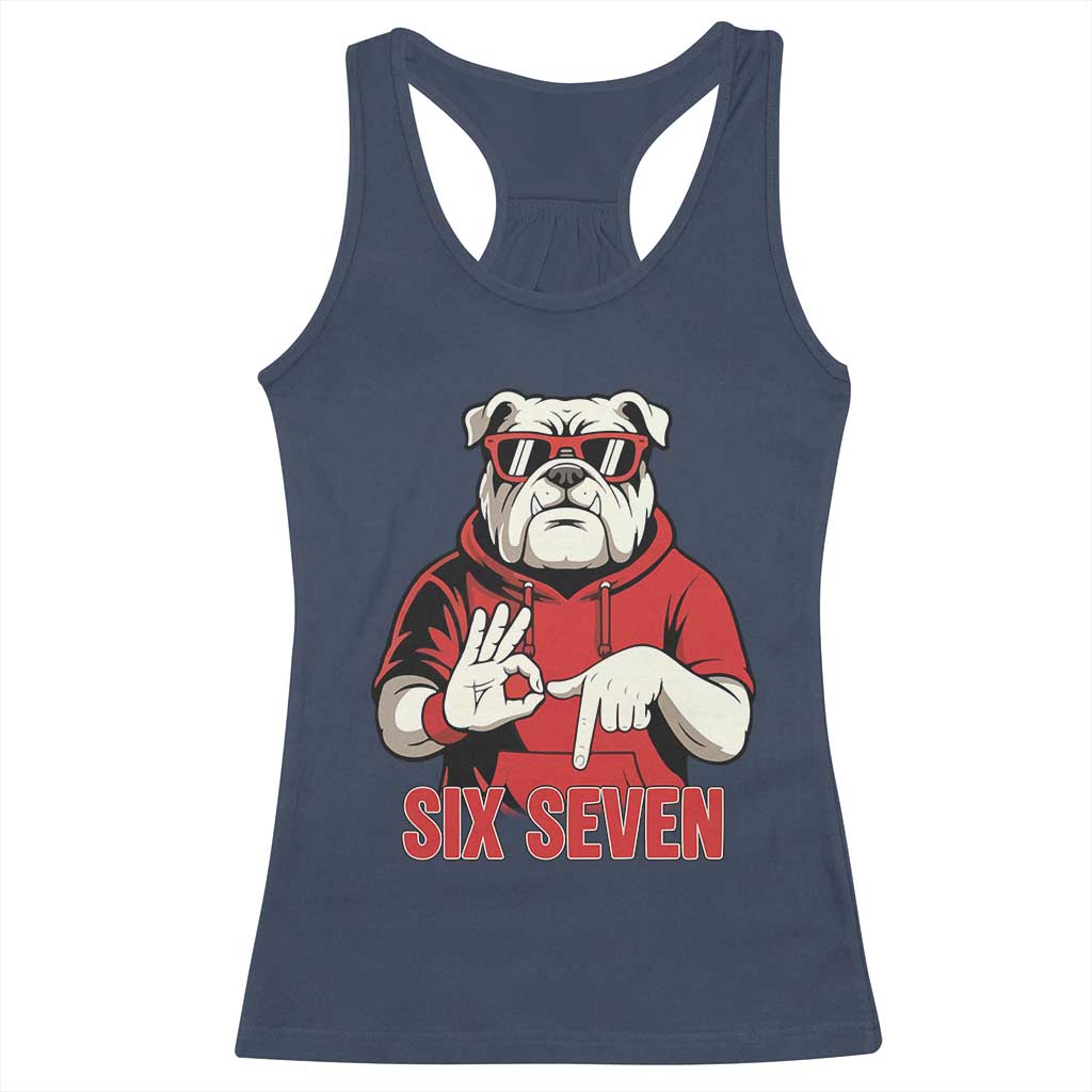 Six Seven Bulldog Meme Racerback Tank Top Funny 67 Mascot Signs Internet Brainrot Lover TS02 Navy Print Your Wear
