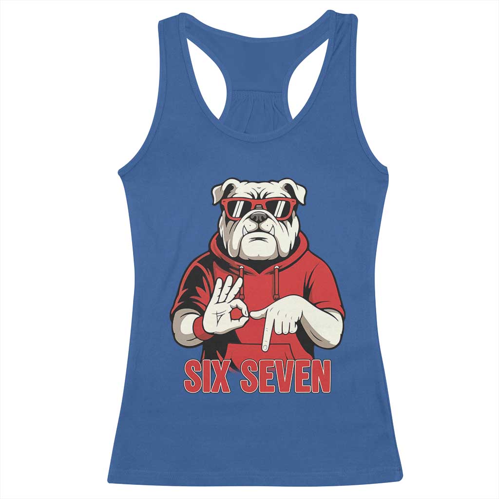 Six Seven Bulldog Meme Racerback Tank Top Funny 67 Mascot Signs Internet Brainrot Lover TS02 Royal Blue Print Your Wear