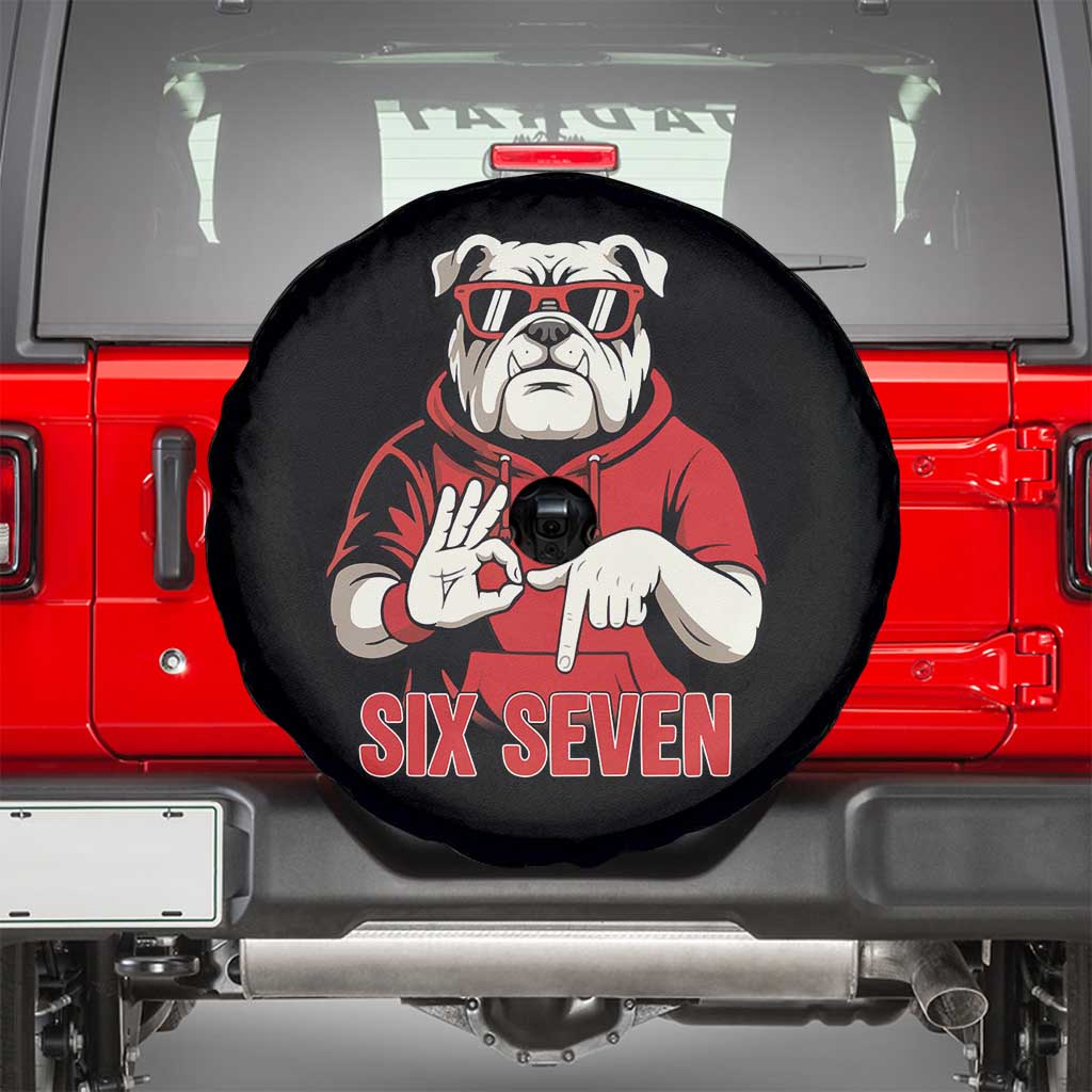 Six Seven Bulldog Meme Spare Tire Cover Funny 67 Mascot Signs Internet Brainrot Lover TS02 Black Print Your Wear
