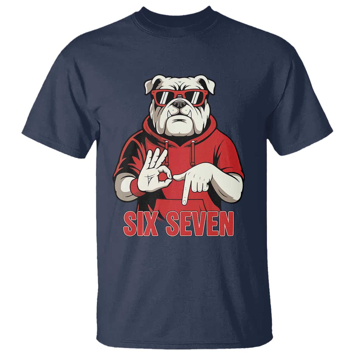 Six Seven Bulldog Meme T Shirt Funny 67 Mascot Signs Internet Brainrot Lover TS02 Navy Print Your Wear
