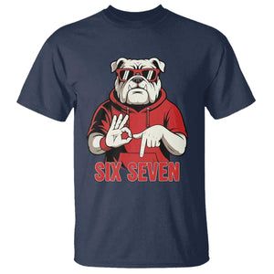 Six Seven Bulldog Meme T Shirt Funny 67 Mascot Signs Internet Brainrot Lover TS02 Navy Print Your Wear