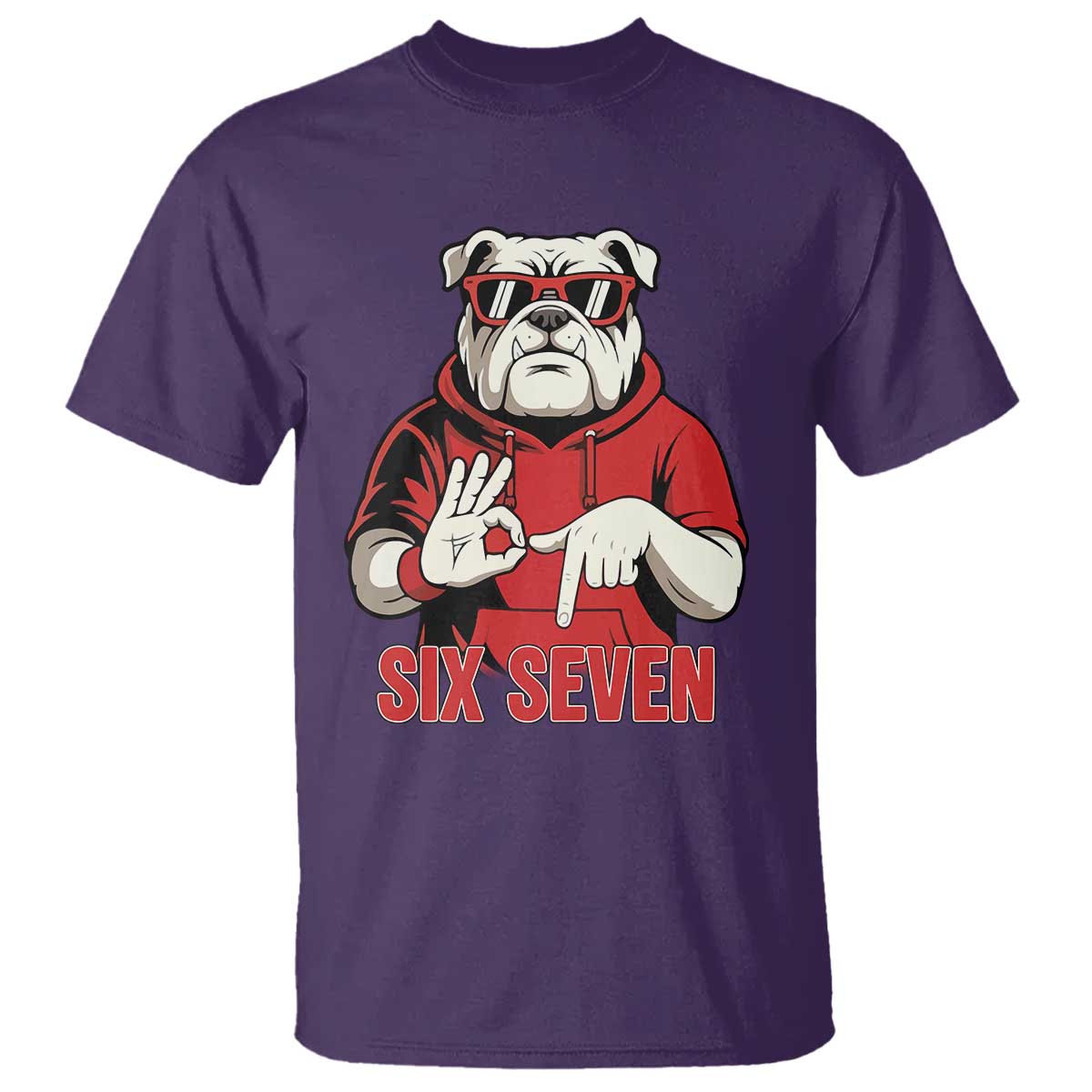 Six Seven Bulldog Meme T Shirt Funny 67 Mascot Signs Internet Brainrot Lover TS02 Purple Print Your Wear