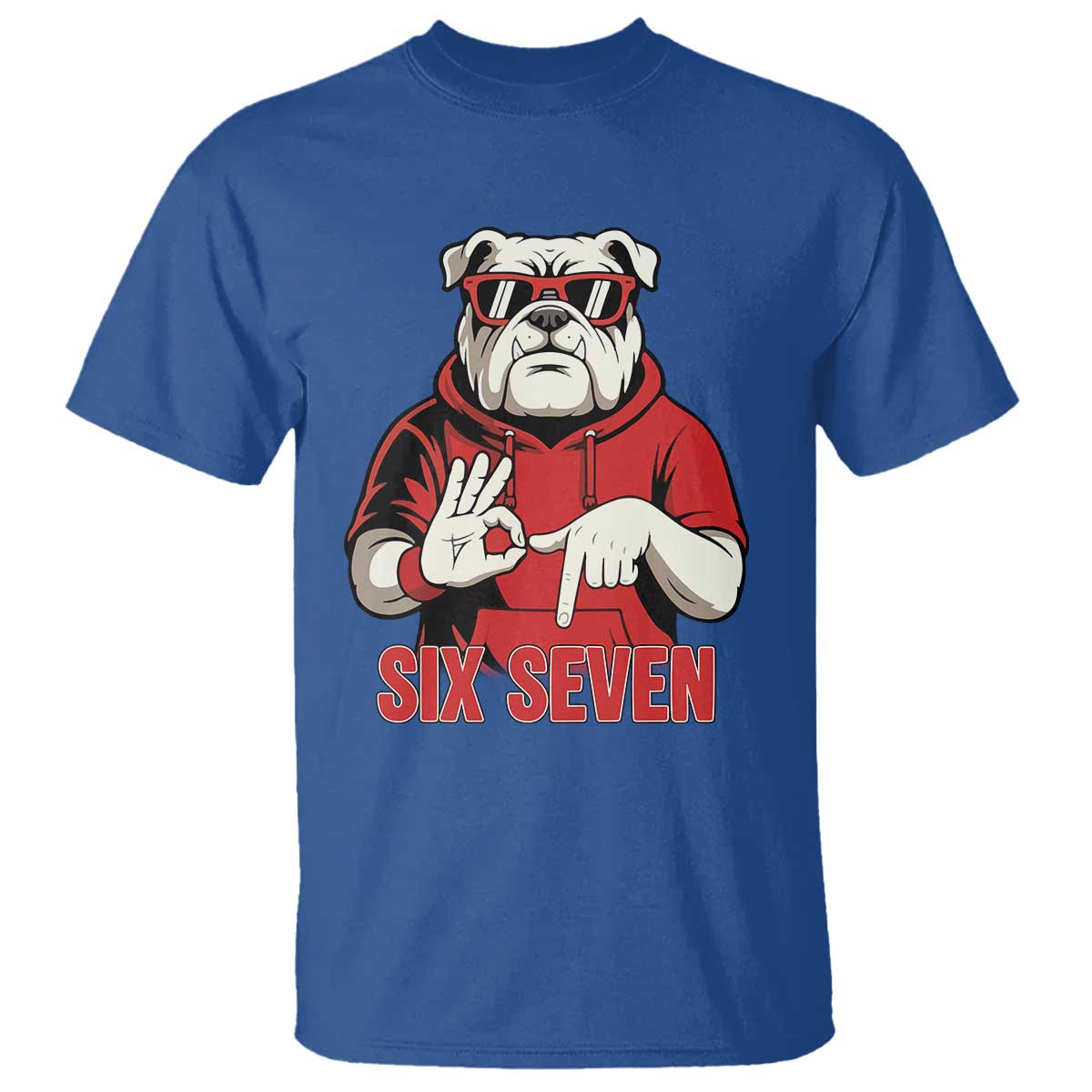 Six Seven Bulldog Meme T Shirt Funny 67 Mascot Signs Internet Brainrot Lover TS02 Royal Blue Print Your Wear