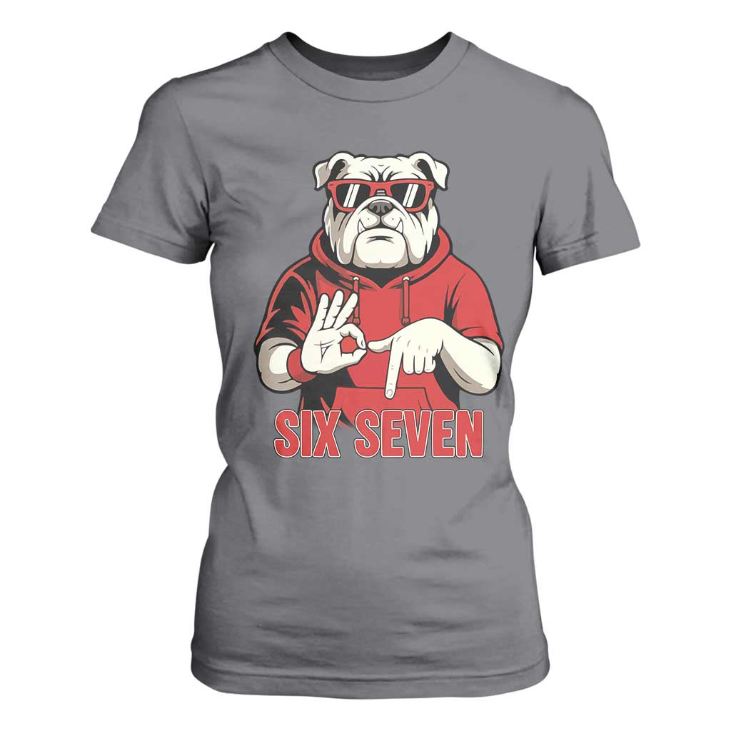 Six Seven Bulldog Meme T Shirt For Women Funny 67 Mascot Signs Internet Brainrot Lover TS02 Charcoal Print Your Wear