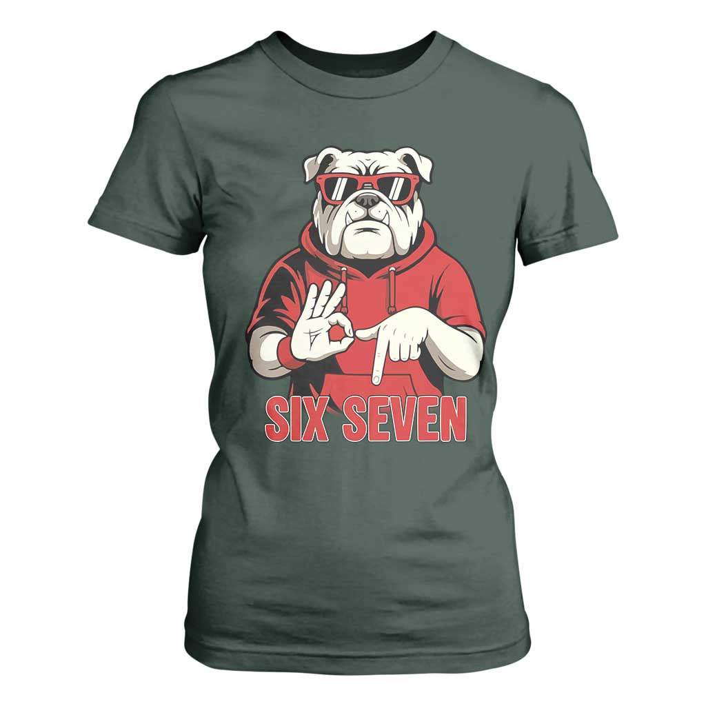Six Seven Bulldog Meme T Shirt For Women Funny 67 Mascot Signs Internet Brainrot Lover TS02 Dark Forest Green Print Your Wear