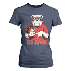 Six Seven Bulldog Meme T Shirt For Women Funny 67 Mascot Signs Internet Brainrot Lover TS02 Navy Print Your Wear