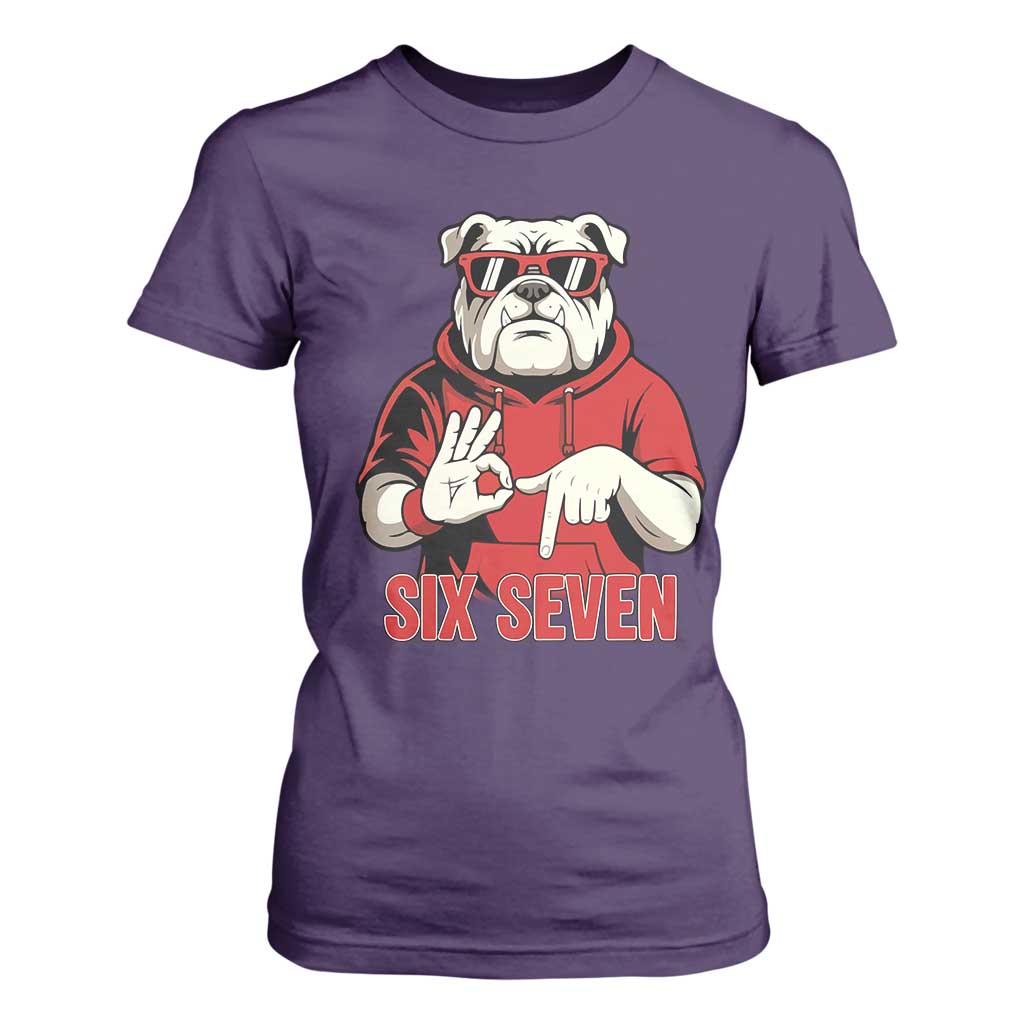 Six Seven Bulldog Meme T Shirt For Women Funny 67 Mascot Signs Internet Brainrot Lover TS02 Purple Print Your Wear