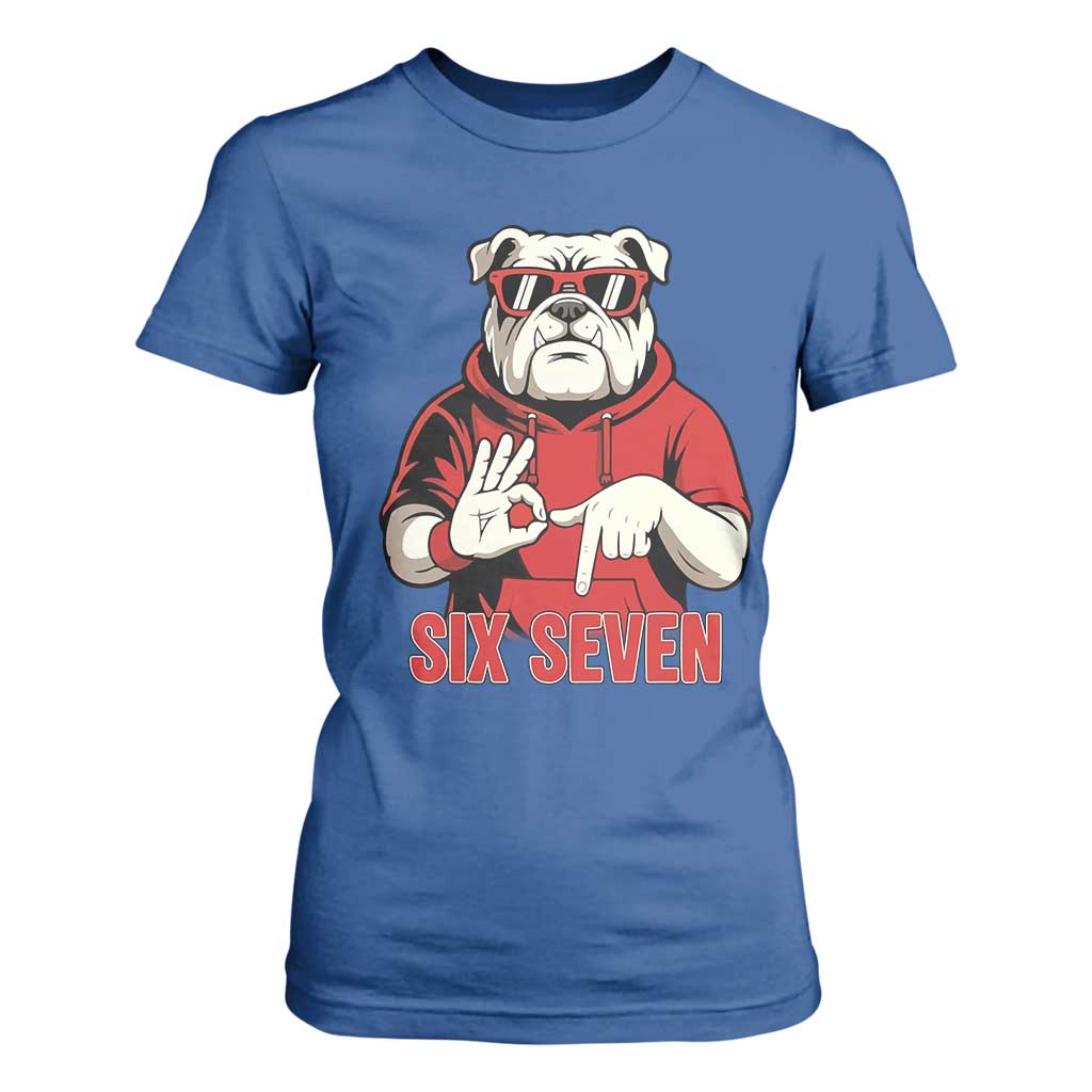 Six Seven Bulldog Meme T Shirt For Women Funny 67 Mascot Signs Internet Brainrot Lover TS02 Royal Blue Print Your Wear