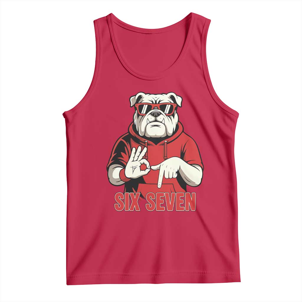 Six Seven Bulldog Meme Tank Top Funny 67 Mascot Signs Internet Brainrot Lover TS02 Red Print Your Wear