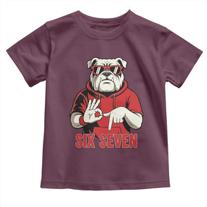 Six Seven Bulldog Meme Toddler T Shirt Funny 67 Mascot Signs Internet Brainrot Lover TS02 Maroon Print Your Wear