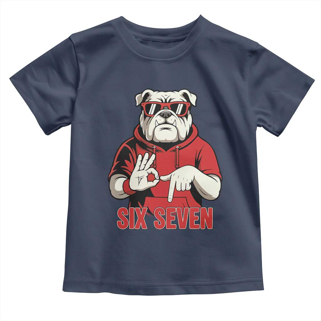 Six Seven Bulldog Meme Toddler T Shirt Funny 67 Mascot Signs Internet Brainrot Lover TS02 Navy Print Your Wear