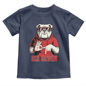 Six Seven Bulldog Meme Toddler T Shirt Funny 67 Mascot Signs Internet Brainrot Lover TS02 Navy Print Your Wear