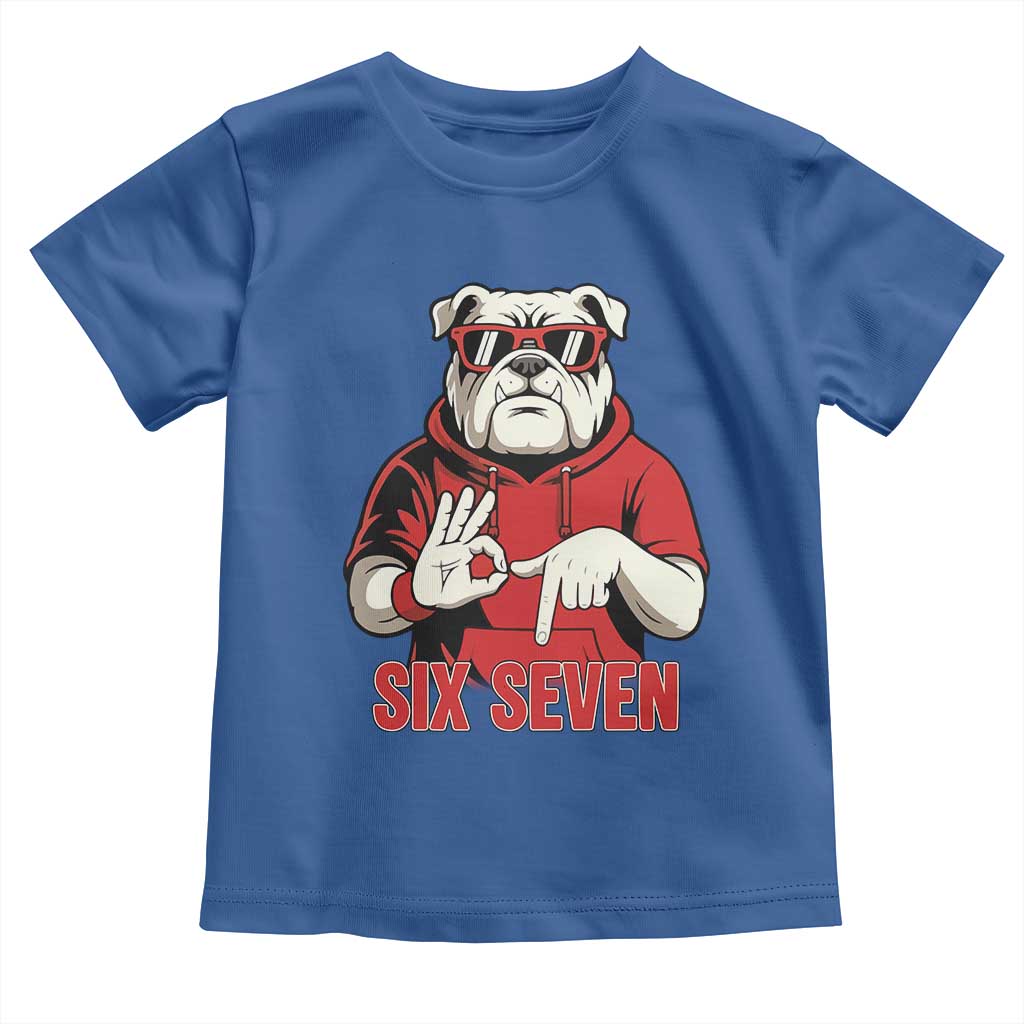 Six Seven Bulldog Meme Toddler T Shirt Funny 67 Mascot Signs Internet Brainrot Lover TS02 Royal Blue Print Your Wear