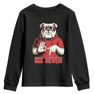 Six Seven Bulldog Meme Youth Sweatshirt Funny 67 Mascot Signs Internet Brainrot Lover TS02 Black Print Your Wear