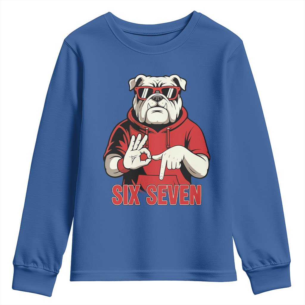 Six Seven Bulldog Meme Youth Sweatshirt Funny 67 Mascot Signs Internet Brainrot Lover TS02 Royal Blue Print Your Wear
