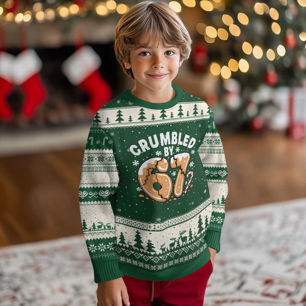 Crumbled by 67 Ugly Christmas Sweater Funny Gingerbread Christmas Meme Cookie Chaos TS02 Forest Green Beige Print Your Wear
