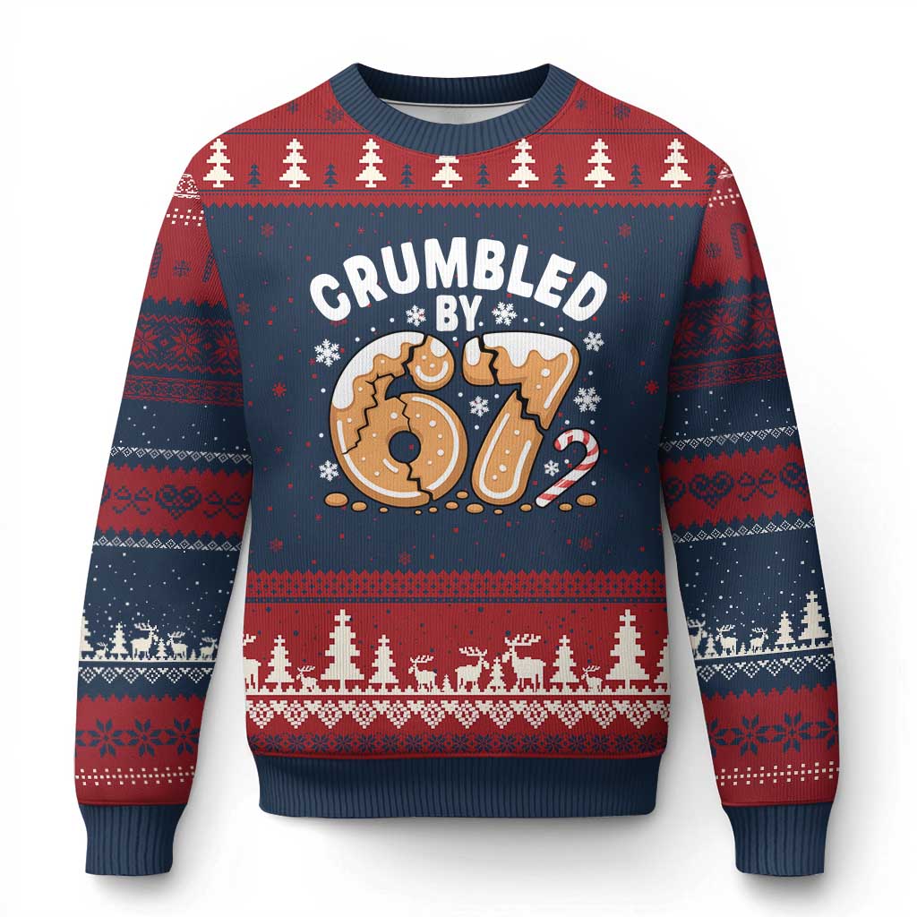 Crumbled by 67 Ugly Christmas Sweater Funny Gingerbread Christmas Meme Cookie Chaos TS02 Navy Red Print Your Wear