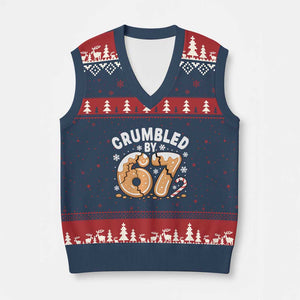 Crumbled by 67 V-Neck Knit Sweater Vest Funny Gingerbread Christmas Meme Cookie Chaos TS02 Navy Red Print Your Wear