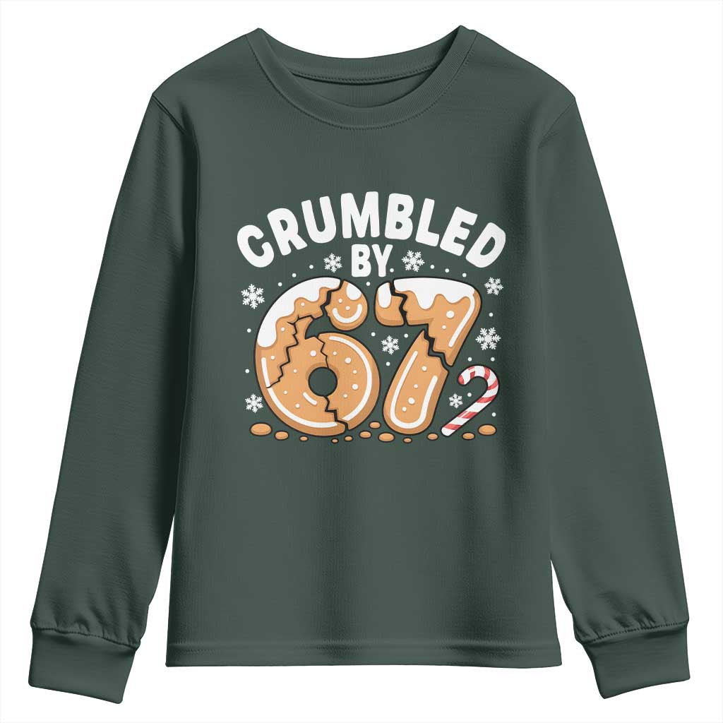 Crumbled by 67 Youth Sweatshirt Funny Gingerbread Christmas Meme Cookie Chaos TS02 Dark Forest Green Print Your Wear