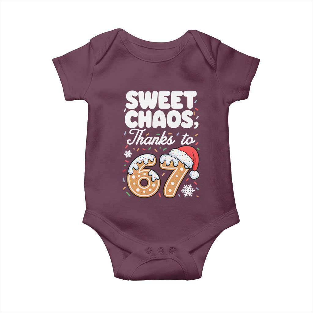 Sweet Chaos Thanks to 67 Baby Onesie Funny Christmas Cookie Meme with Sprinkles TS02 Maroon Print Your Wear