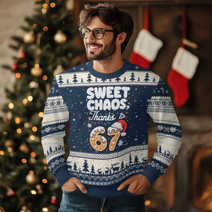 Sweet Chaos Thanks to 67 Ugly Christmas Sweater Funny Xmas Cookie Meme with Sprinkles TS02 Navy Beige Print Your Wear