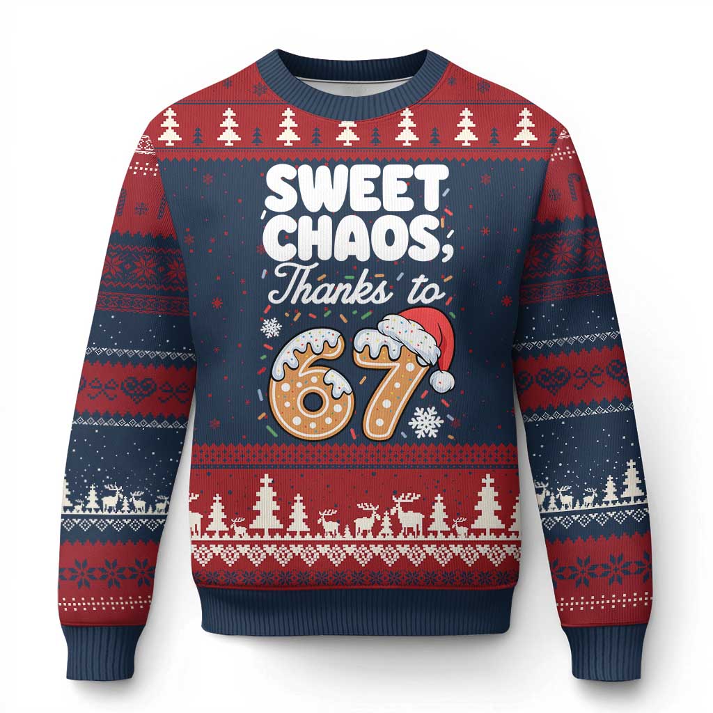 Sweet Chaos Thanks to 67 Ugly Christmas Sweater Funny Xmas Cookie Meme with Sprinkles TS02 Navy Red Print Your Wear