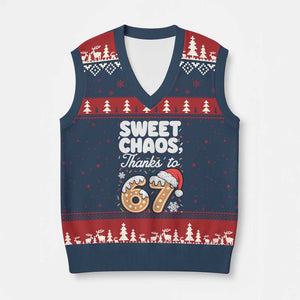 Sweet Chaos Thanks to 67 V-Neck Knit Sweater Vest Funny Xmas Cookie Meme with Sprinkles TS02 Navy Red Print Your Wear