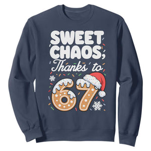 Sweet Chaos Thanks to 67 Sweatshirt Funny Christmas Cookie Meme with Sprinkles TS02 Navy Print Your Wear