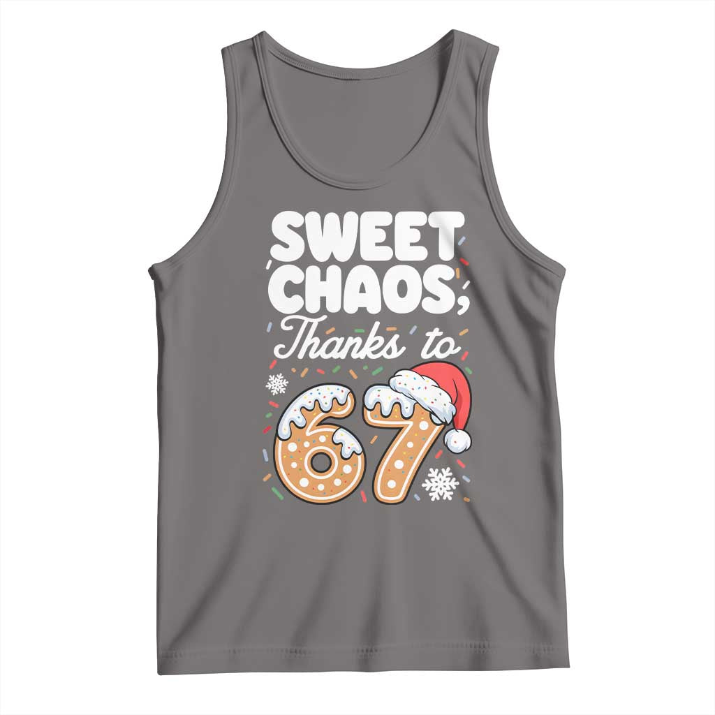 Sweet Chaos Thanks to 67 Tank Top Funny Christmas Cookie Meme with Sprinkles TS02 Deep Heather Print Your Wear