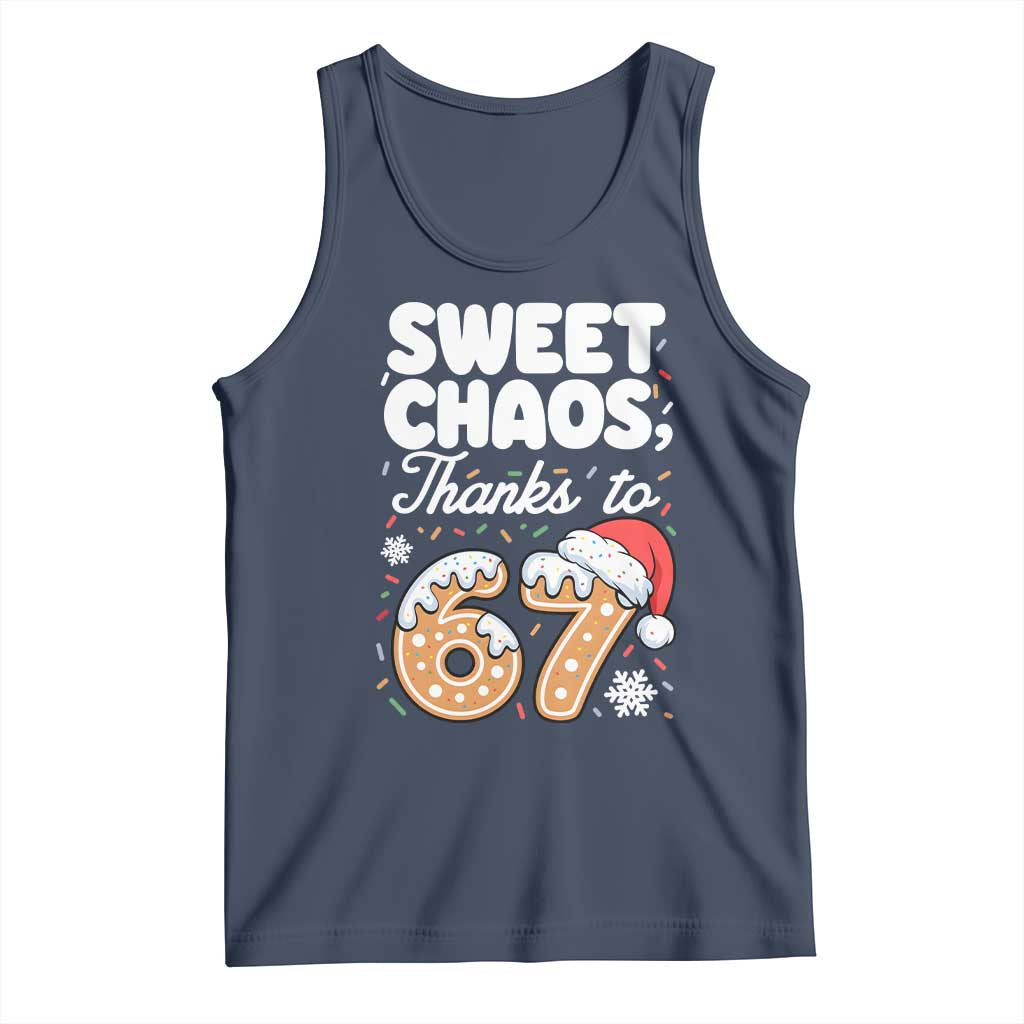Sweet Chaos Thanks to 67 Tank Top Funny Christmas Cookie Meme with Sprinkles TS02 Navy Print Your Wear