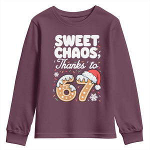 Sweet Chaos Thanks to 67 Youth Sweatshirt Funny Christmas Cookie Meme with Sprinkles TS02 Maroon Print Your Wear