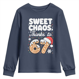 Sweet Chaos Thanks to 67 Youth Sweatshirt Funny Christmas Cookie Meme with Sprinkles TS02 Navy Print Your Wear