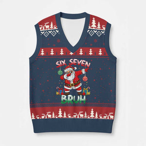 Six Seven Bruh Xmas V-Neck Knit Sweater Vest Funny Dabbing Santa 67 Meme Holiday Gag Gift TS02 Navy Red Print Your Wear