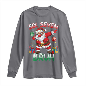 Six Seven Bruh Christmas Long Sleeve Shirt Funny Dabbing Santa 67 Meme Holiday Gag Gift TS02 Charcoal Print Your Wear