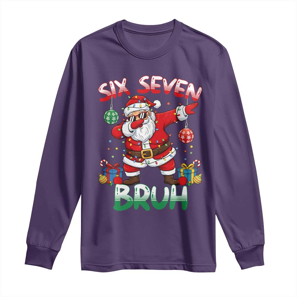 Six Seven Bruh Christmas Long Sleeve Shirt Funny Dabbing Santa 67 Meme Holiday Gag Gift TS02 Purple Print Your Wear