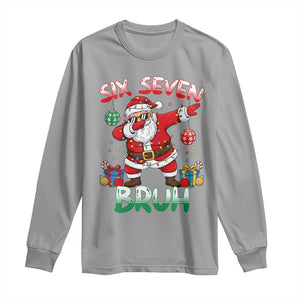 Six Seven Bruh Christmas Long Sleeve Shirt Funny Dabbing Santa 67 Meme Holiday Gag Gift TS02 Sport Gray Print Your Wear