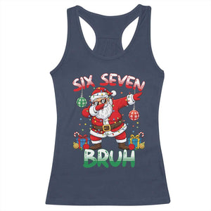 Six Seven Bruh Christmas Racerback Tank Top Funny Dabbing Santa 67 Meme Holiday Gag Gift TS02 Navy Print Your Wear