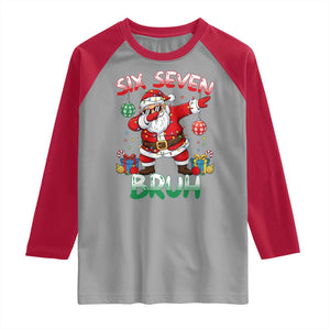 Six Seven Bruh Christmas Raglan Shirt Funny Dabbing Santa 67 Meme Holiday Gag Gift TS02 Sport Gray Red Print Your Wear